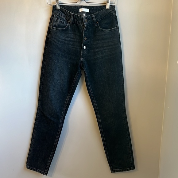 Anine Bing Frida High Rise Button Fly Straight Leg Jeans in Charcoal Black SZ 26 - Picture 6 of 8